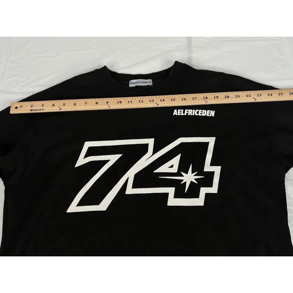 Aelfric Eden Oversized Lettered 74 Sweatshirt Men’s M Black Crewneck Pullover - Picture 12 of 13